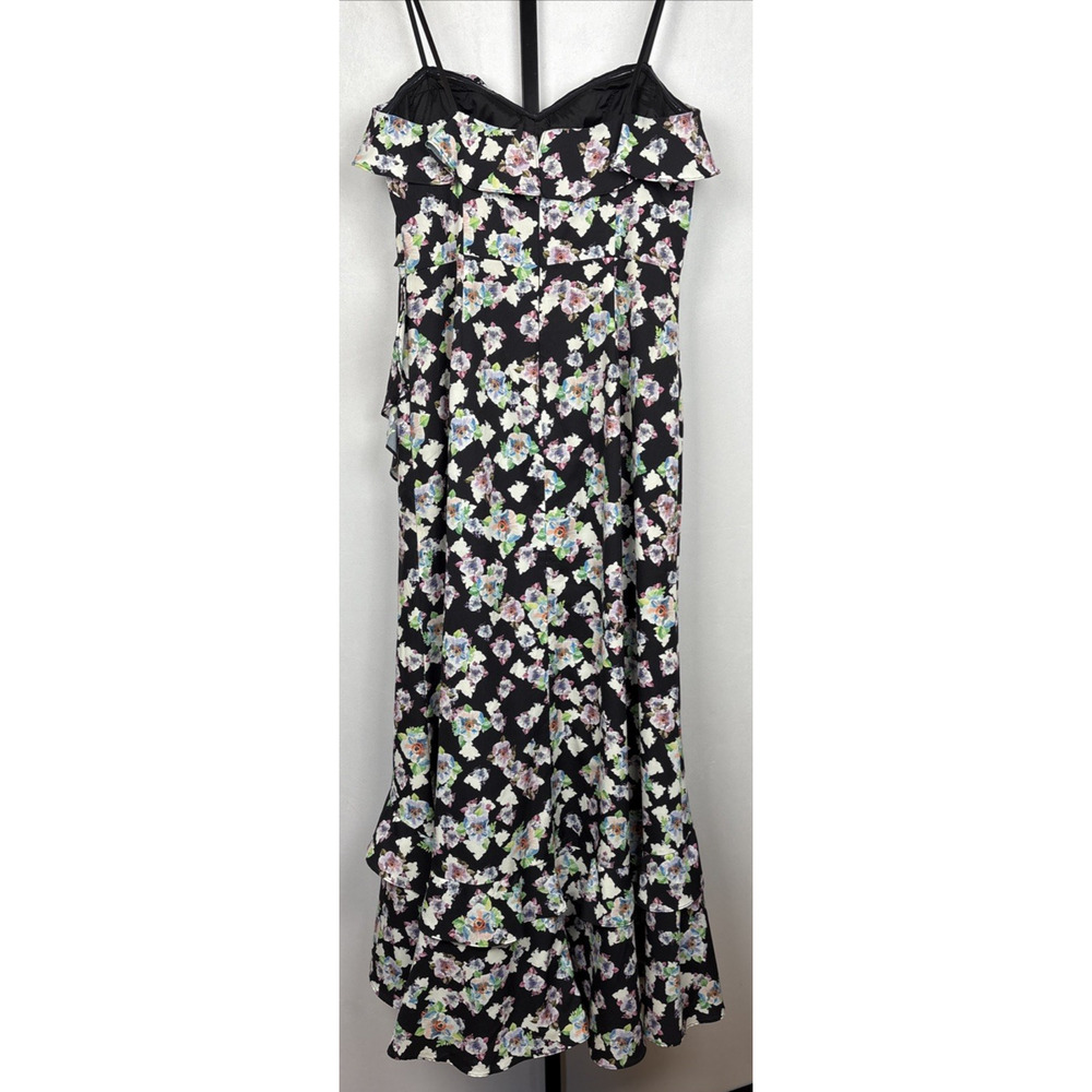 Aidan Mattox Strapless Floral Maxi Dress Women's 12 Black Hi-Low Ruffle Party - Picture 7 of 13